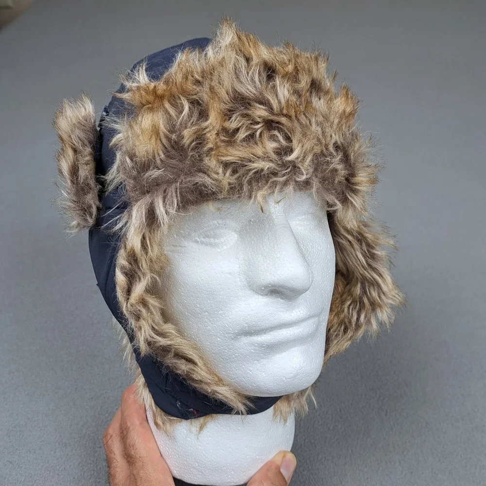 Gap Kids Hat Navy Warmest Trapper Ear Flap Fleece Lined Winter Cap Faux Fur Trim
